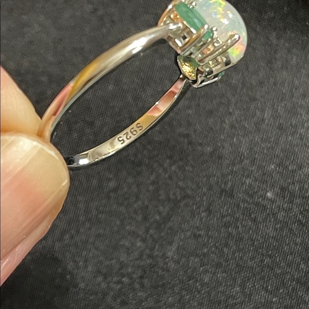 NWT Natural Opal & Natural Emerald Ring 925 Sterling Silver Size 10 - Picture 11 of 14